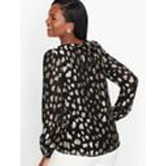 Talbots | Black & Silver, Clip Dot, Tie Back Blouse | Size Petite XL - Picture 2 of 9